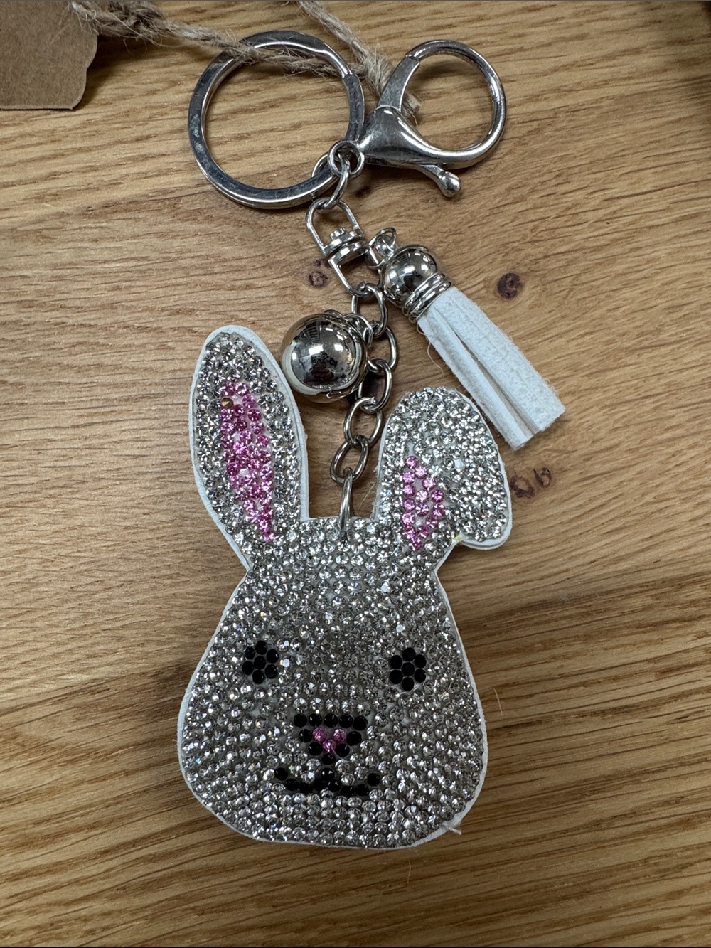 Sparkling Bunny Crystal Keychain with White Tassel